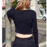 Brandy Melville Rib Crop Long Sleeve Sweater Top Navy Blue Photo 3