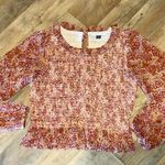 American Eagle  Floral Long Sleeve Smocked ruffled bodice Blouse size small Photo 3