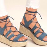 Steve Madden Brayla Denim Fabric Espadrille Wedges Size 9 Photo 1