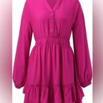 NEW Hot Pink Ruffle Mini Dress Size Small Crepe Barbie Mean Girls Party Photo 2