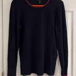 DKNY  Navy Blue Pink Trim Crew Neck Long Sleeve Women's Sweater Photo 0