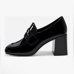 Coutgo Penny Loafers Chunky Block Heels Square Toe Shoes Black 11 NWT Photo 4