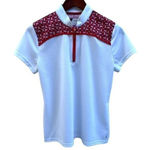 IZOD  Women's Size M Shirt Short Sleeve White Red‎ 1/4 Zip Golf Collarless Flaw​​ Photo 2