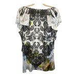 One World ‎ Blouse Women's Size XL Floral Tiered Flutter Black White Photo 1