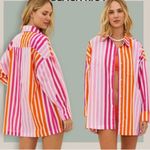 Beach Riot  ALEXA STRIPED BUTTON DOWN TOP SHIRT COVERUP PINK ORANGE STRIPES XL Photo 4