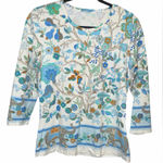 J. McLaughlin  Blue and White Floral Santana knit 3/4 sleeve Photo 0