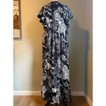 Maeve Anthropologie Black White Floral Maxi Dress V Neck Ruffle Small boho Flowy Photo 4