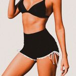 ATTRACO feminine black white girly ruched tie side High Waisted Swim Boy Shorts Size XL Photo 0