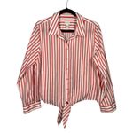 Chico's  Red White Vacation‎ Stripe Button Down Tie Front Long No Iron Sz 2 Large Photo 0