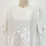 Theory  Sequin T-Shirt Mini Dress Oversized White Small Chic Holiday Bridal Party Photo 6