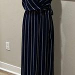 Scobe  blue white striped front wrapped dress side split 5G Photo 0