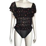 Free People  Intimately Black and Pink Floral Bodysuit Photo 2