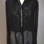 Miss Me  Sheer‎ Black Lace Blouse w. Silver Embellishments Size Medium Photo 0
