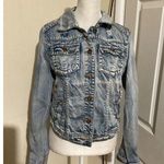 White Crow Jacket Womens Medium Blue Denim Aztec Southwest Boho Distressed Photo 0