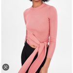 ZARA Peach Tie Waist Ribbed Cropped Wrap Sweater size Large Photo 3
