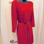 Sharagano 2/$30 sun-dried tomato red dress 8 long sleeves crochet tea length Photo 1