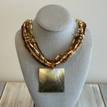 Fantastic Multi Strand Necklace Assorted Beads Brown Beige Tan Shell Pendant Photo 4
