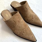 ZARA Camel Suede Embroidered Mules Photo 0
