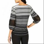 Alfani Black White Classic Striped Illusion Sleeve Pullover Blouse Size S Photo 1