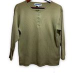 Jennifer Moore VTG  Large ribbed Olive green Henley sweater L Photo 2