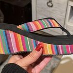 Volatile Sandals Womens 9 Chunky Wedge Rainbow Stripe Platform Flip Flop Thong Yellow Photo 1