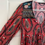ZARA  Red Boho Paisley Mini Dress Embroidered Shoulders Size M Photo 1