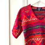CHAPS Denim Vintage Red Aztec Southwestern V Neck Cotton Blend Sweater Medium Photo 1