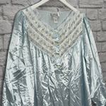 Vintage Nicole Nightgown Long Sleeve Satin Shiny Blue Size L Floral Lace Union Size L Photo 2