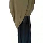 Helmut Lang  Olive Green And Black Draped Short Sleeve Asymmetrical Midi Dress Photo 1