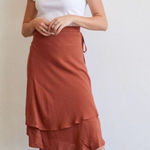 For Days Women's Midi Layered Wrap Skirt Burnt Rustic Orange Viscose Small Photo 0