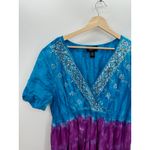 Maggie Barnes  Dress Women Size 0X Tie Dye Blue Purple Boho Midi Ruffle Cotton Photo 2