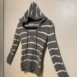 LEI Long Sleeve V Neck Knit Striped Hoodie | Sweatshirt | Pullover Gray Photo 1