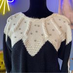 Vintage 80s Cream and Black Angora Lambs Wool Blend Batwing Sweater Size undefined Photo 1