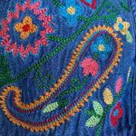 Vintage Go Softly Denim Floral Embroidered Housedress Short Sleeves Zipper Front Blue Photo 7