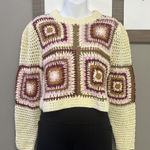 MINKPINK Norah Crochet Pattern Knit Sweater Cropped Crew Neck Large Cotton Blend Photo 0