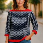 Ruby Rd. Womens Top Sz M Blue‎ White Orange Red Nautical Look Knit Blue Size M Photo 0