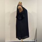 City Streets  Black Sheer Midi Dress Cold Shoulder Ruffles Button In Back Sz 16W Photo 3