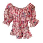 Ted Baker Ted‎ Baker Harina Pink Floral Ruffle Off The Shoulder Top Size 1 US 4 Small Photo 4