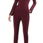 Black Halo Sambora Long Sleeve V Neck Jumpsuit size 4 Burgundy Photo 0