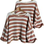 By Together NWOT Stripe Cropped Knit Sweater Pullover Womens Medium Ivory Orange Photo 0