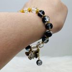 Gradient Black Beaded w/ Sparkly Bow Charm Bracelet Photo 2