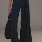 Anthropologie  Linen Belted Wide Leg Pants Navy Size 16 NEW Photo 0