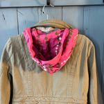 TULLE Full Zip Coat Women’s Size Large Cotton Green Hidden Hood Tie Waist, Sz L Photo 2