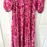 Olivia James The Label Pink Bridget Midi Smocked Puff Sleeve Dress Tile Boho XS Photo 7