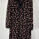 Elle  Black Floral Print Lined Button Down Shirt Dress Size M Photo 0