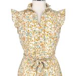 Monteau Floral Ruffle Flutter Sleeve Belted Shirt Dress White Yellow Size Large Photo 1