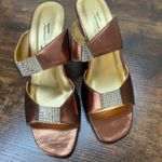 VTG Norman Kaplan Dress Sandals 6 Bronze Rhinestone Slip On Clear Heel Evening Brown Photo 3