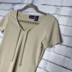 Hillard & Hanson Cream Fitted Tie Front T-Shirt V-Neck Drawstring Neckline SZ XS Photo 4
