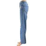 Mica Dehours Stretch Super High Rise Blue Distressed Wide Leg Denim Jeans Sz 24 Photo 2