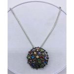 Silver Jeans Lightly domed colorful rhinestone pendant necklace brushed antique silver Photo 3